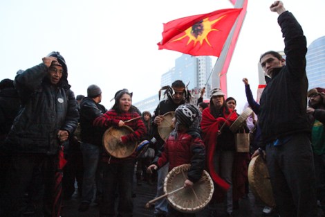 Thousands have attended round dances and rallies, like this one in Vancouver, B.C., in the month since Idle No More hit the political scene.  Photo by David P. Ball