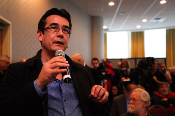 Chief Bob Chamberlin of the Kwicksutaineuk/Ah-Kwa-Mish First Nation speaks to water issues within his territory at the release of the Cohen inquiry's final report. Photo by David P. Ball