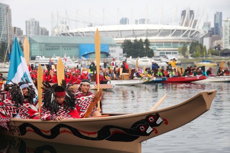 Reconciliation Week flotilla at Vancouver's False Creek. Photo by David P. Ball
