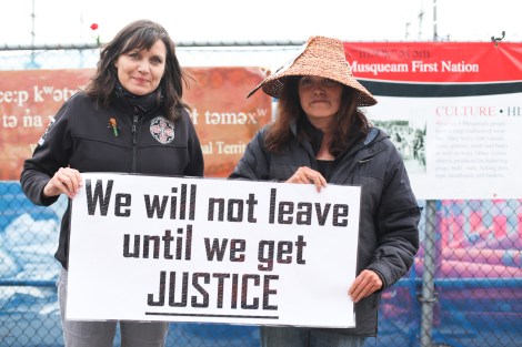Musqueam nation blockade spokesperson Cecilia Point (left) with her sister Mary Point, launched the protest in March 2012. Photo by David P. Ball